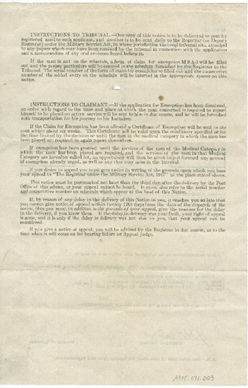 Notice of Disposition of Claim for Exemption, back, 1917